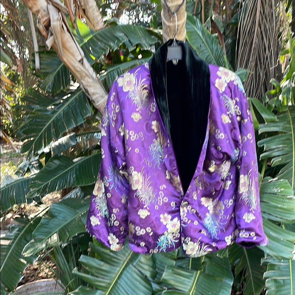 Metallic floral, brocade and velvet reversible jacket